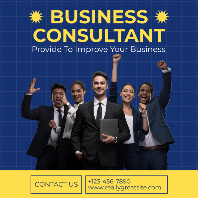 Business Consulting Services with Team of Coworkers LinkedIn postデザインテンプレート