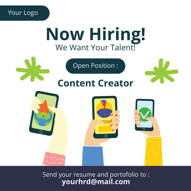Modèle de visuel Hiring Talented Content Creator - LinkedIn post