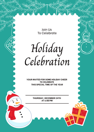Announcement of Christmas Party with Snowman Invitation Design Template