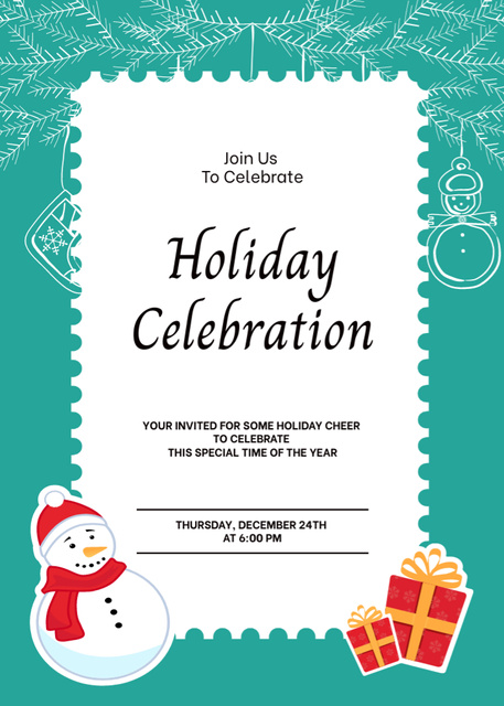 Announcement of Christmas Party with Snowman Invitation Design Template