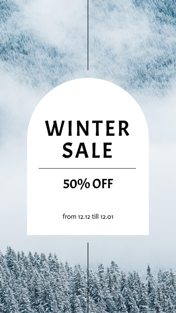 Designvorlage Winter Sale Announcement with Snowy Forest Landscape für Instagram Story
