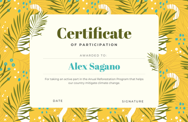 Reforestation Program Participation gratitude Certificate 5.5x8.5in Πρότυπο σχεδίασης