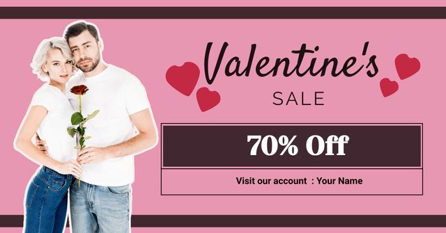 Valentine's Day Sale with Couple with Red Rose Facebook AD Modelo de Design