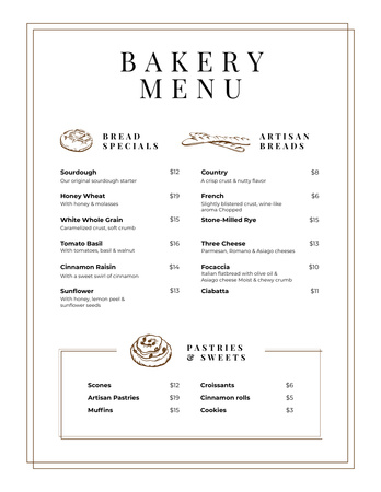 Plantilla de diseño de Lista de panadería y pastelería Menu 8.5x11in 