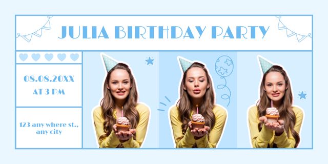 Designvorlage Birthday Party Invitation Collage in Blue für Twitter