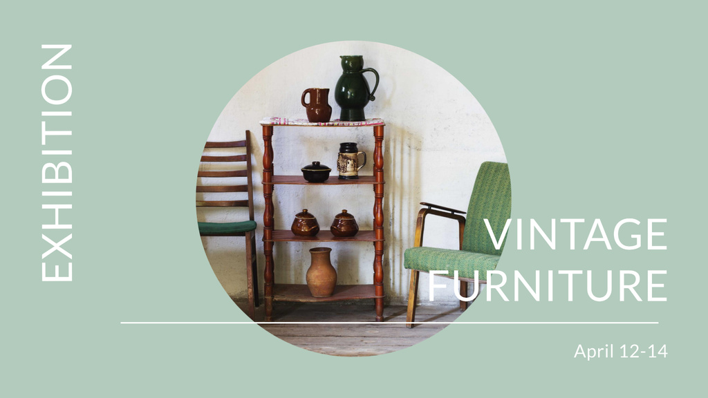 Vintage Furniture Shop Ad on Green FB event cover Tasarım Şablonu