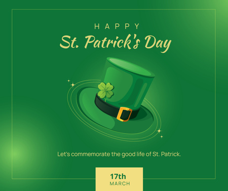 Ontwerpsjabloon van Facebook van St. Patrick's Day vakantiefeest met groene hoed in frame