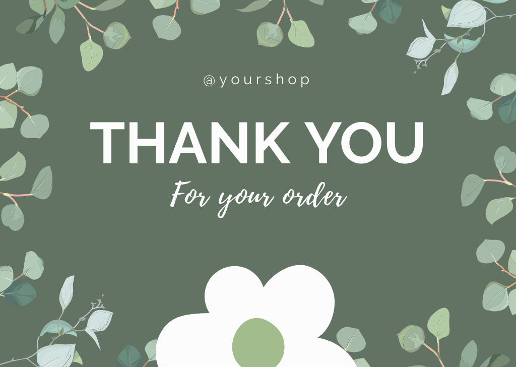 Thank You Message with Abstract Floral Branches and Leaves Card Design Template