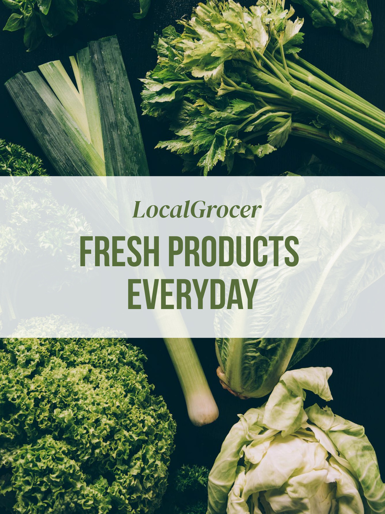Grocery Store Ad with Green Fresh Vegetables Poster US Design Template