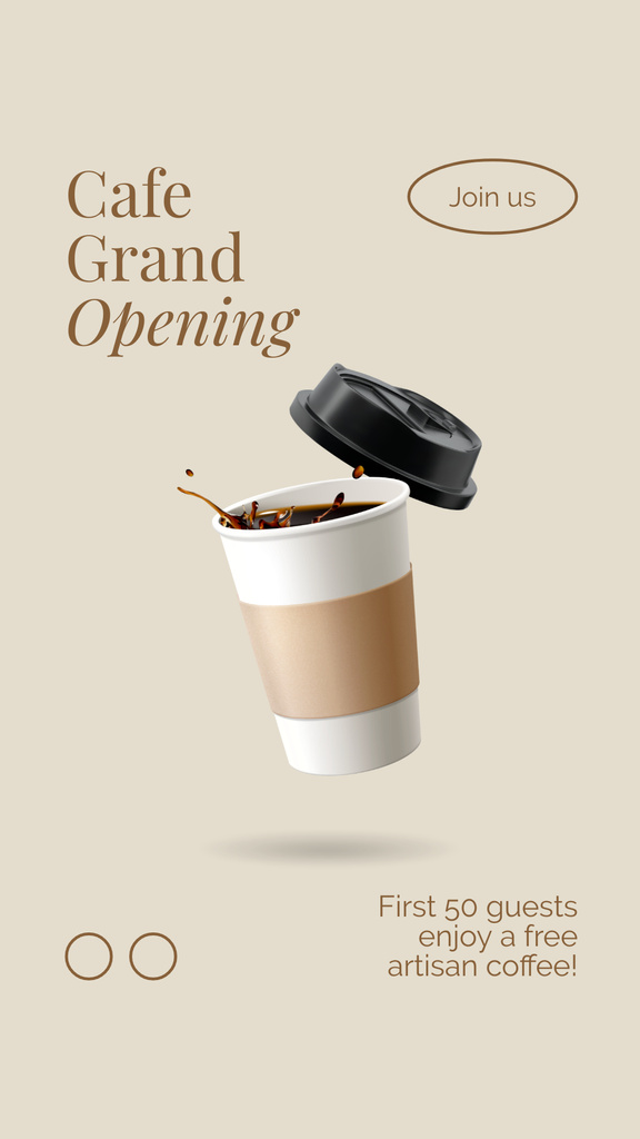 Cafe Opening Event With Free Artisan Coffee Drinks Instagram Story Modelo de Design