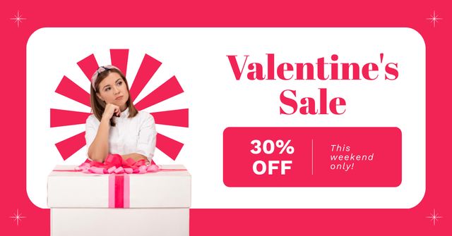Valentine's Day Sale with Pensive Brunette Facebook AD Design Template