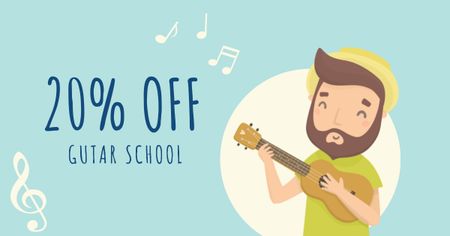 Guitar School Offer with Man playing Ukulele Facebook AD Design Template