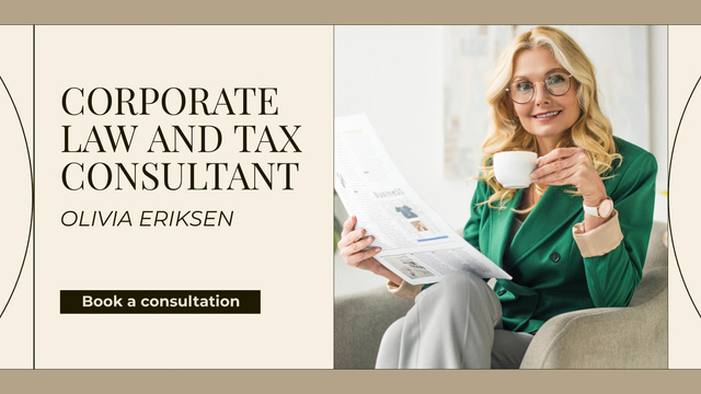 Szablon projektu Corporate Law and Tax Consultant Services Offer Title 1680x945px