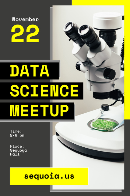 Science Event Announcement with Microscope in Lab Pinterestデザインテンプレート