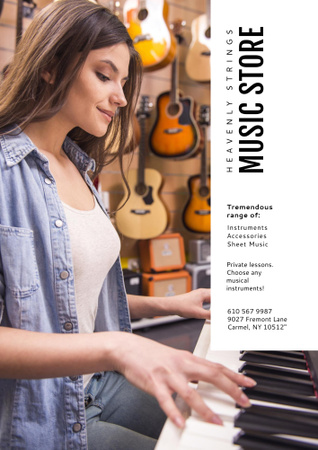 Young female seller offering Guitar to buyer Poster B2 Design Template