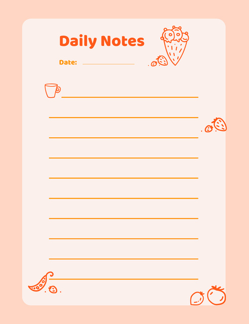 Personal Daily Planner with Food Icons In Orange Notepad 107x139mm Design Template