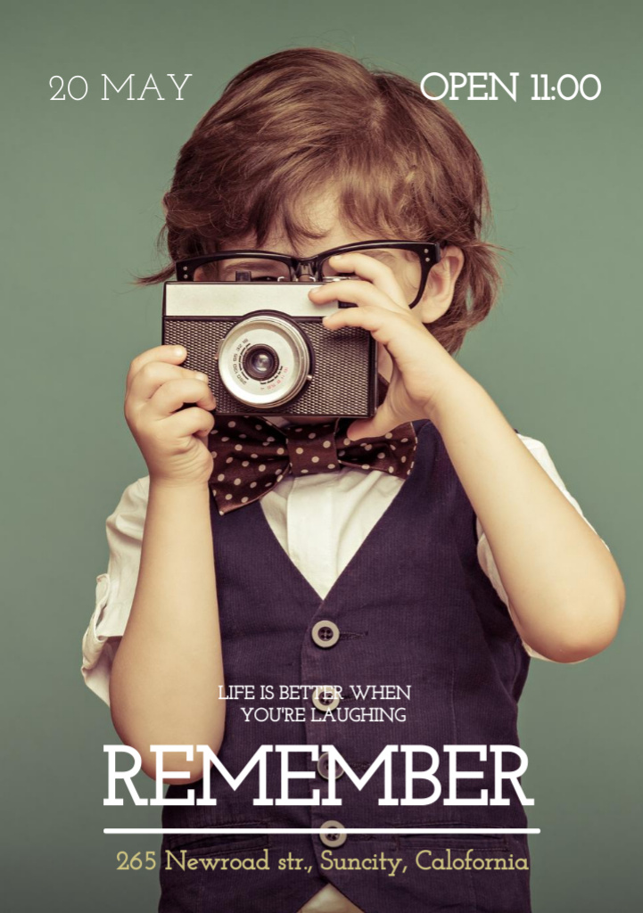Motivational Quote with Little Boy in Glasses Flyer A5 Modelo de Design