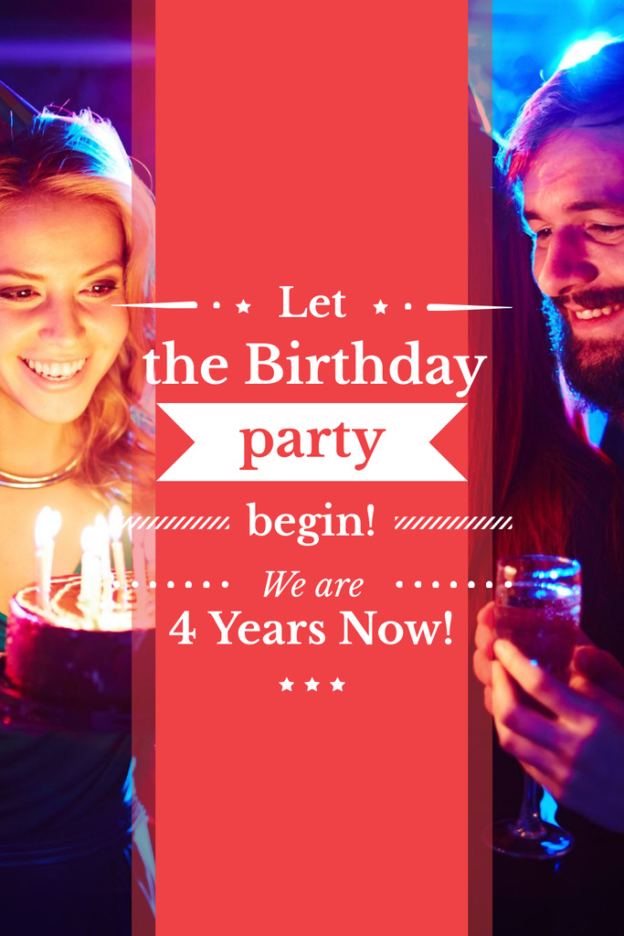 Plantilla de diseño de Birthday invitation card with young couple and cake Pinterest 