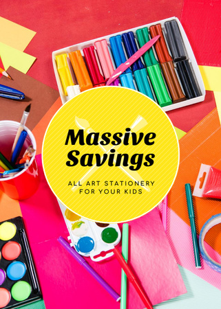 School Supplies Sale with Colorful Stationery Flayer Design Template