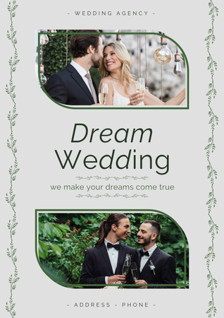 幸せなカップルの結婚式代理店の広告 Posterデザインテンプレート