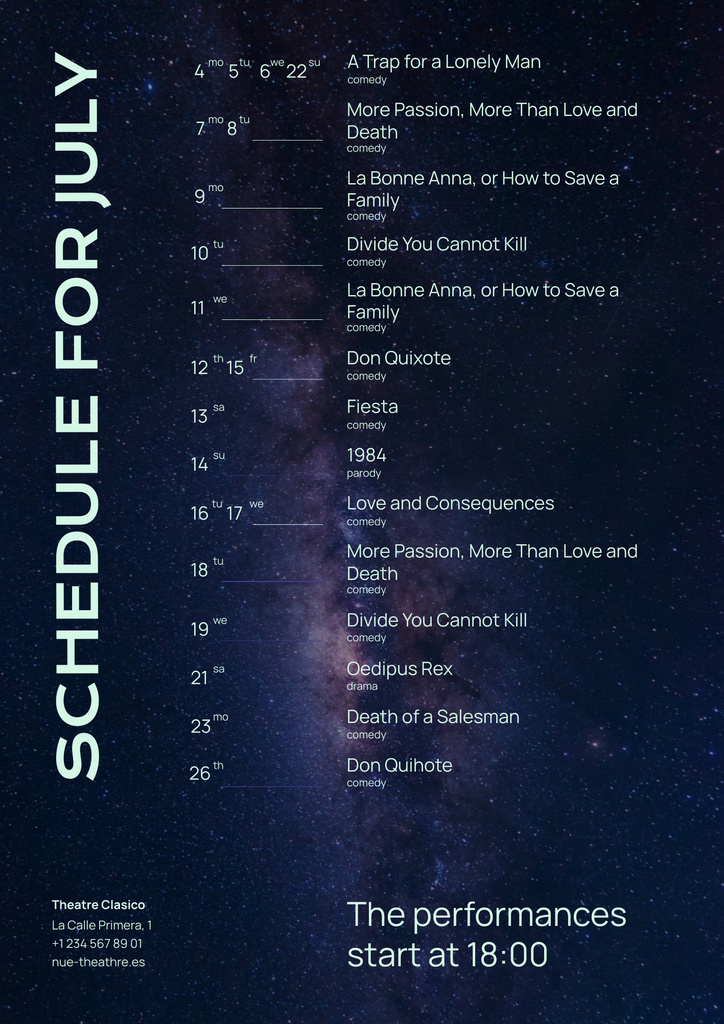 Modèle de visuel Theatrical Shows Schedule Announcement on Starry Sky - Poster B2
