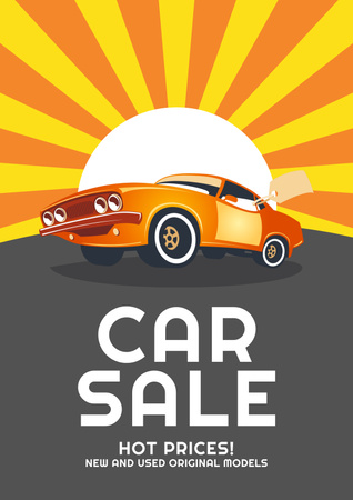 Car Sale Advertisement with Car in orange Poster Design Template