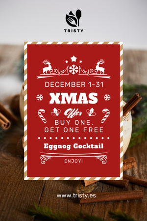 Christmas Drinks Offer Glasses with Eggnog Flyer 4x6in Design Template