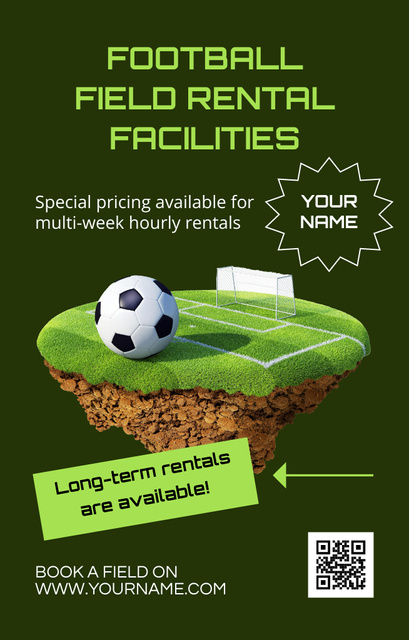 Football Field Rental Offer on Green Invitation 4.6x7.2in – шаблон для дизайна