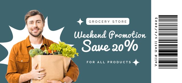 Weekend Promotion at Grocery Store Coupon 3.75x8.25in Šablona návrhu