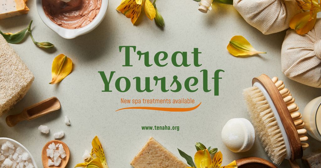 Skin Treatment Offer Natural Oil and Petals Facebook AD Modelo de Design