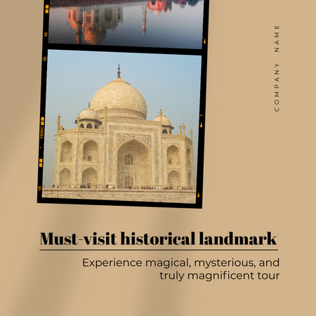 Travel Tour Offer with Historical Landmark on Beige Animated Post Design Template