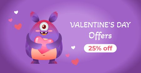 Valentine's day Offer with Cute Monster Facebook AD Design Template