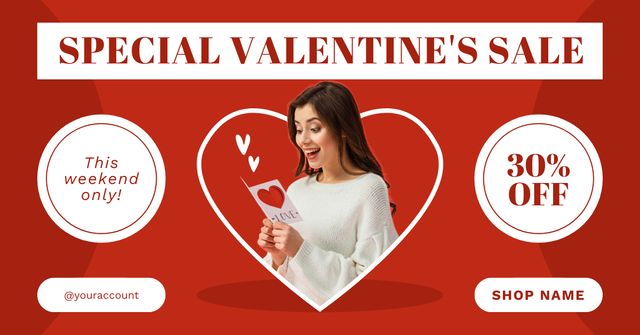 Plantilla de diseño de Valentine's Day Special Sale with Beautiful Young Woman Facebook AD 