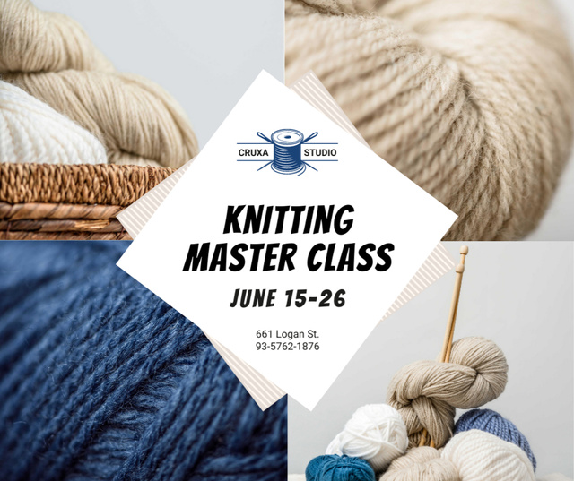 Ontwerpsjabloon van Facebook van Knitting Lessons Wool Yarn Skeins