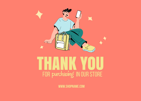 Modèle de visuel Back to School And Thank You For Purchase With Student Holding Gadget - Postcard 5x7in