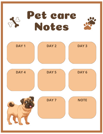Megjegyzések a kisállat gondozásához aranyos kutyával Notepad 107x139mm tervezősablon