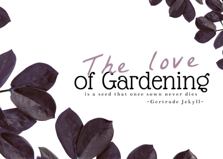 Modèle de visuel Citations de jardinage inspirantes avec des feuilles violettes - Postcard 5x7in