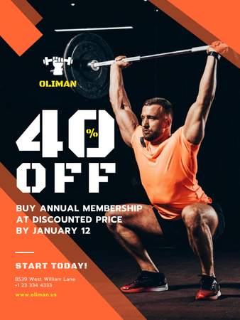 Annual Membership At Gym With Discount Poster US Design Template