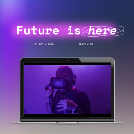 Man in VR Glasses on Laptop Screen Animated Post Design Template