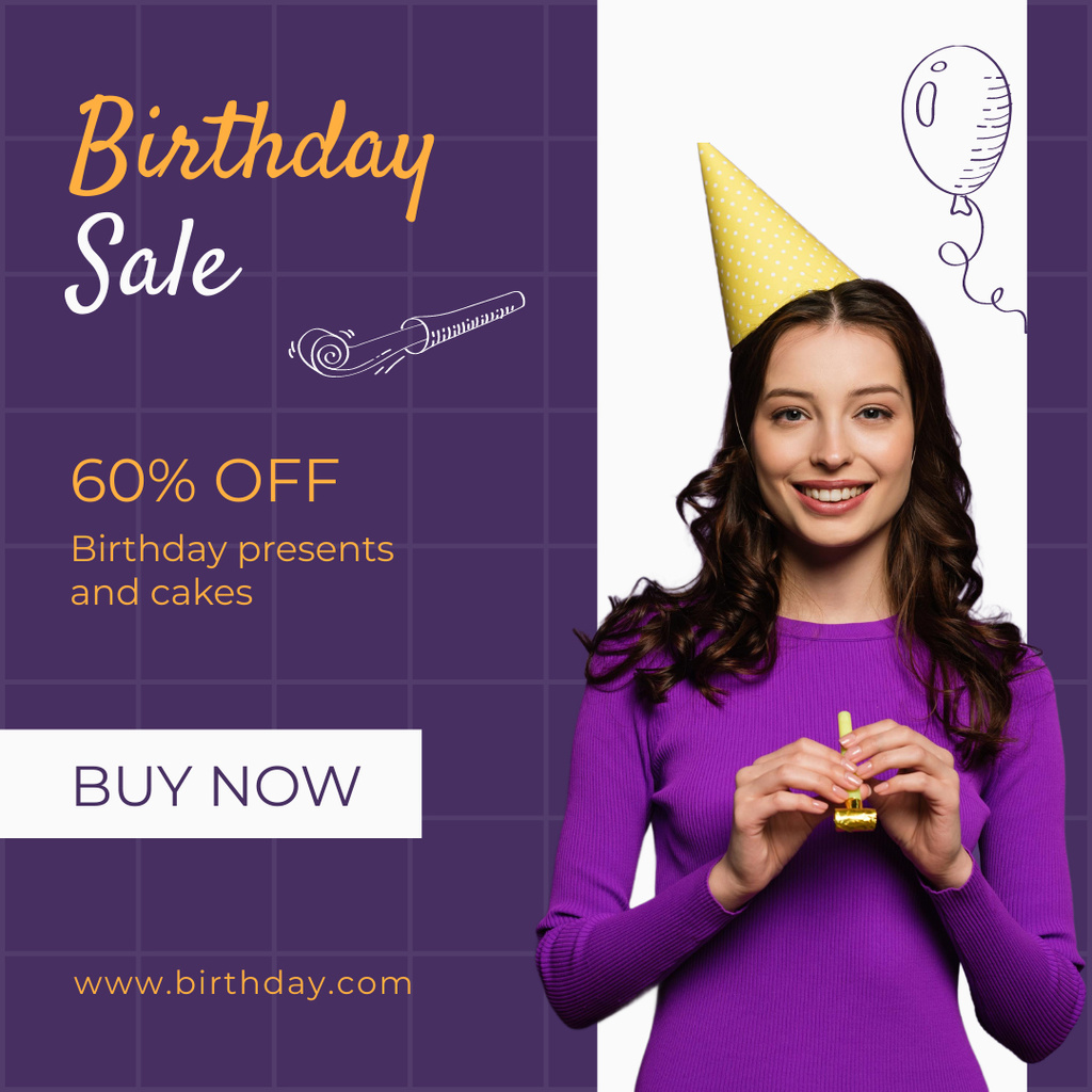 Ontwerpsjabloon van Instagram van Unforgettable Birthday Sale Notification In Purple