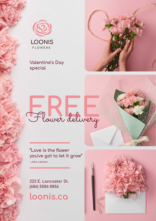 Valentines Day Flowers Delivery Offer  Poster Tasarım Şablonu