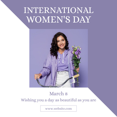 Kansainvälisen naistenpäivän juhliminen naisen kanssa, jolla on kukkia Instagram Design Template