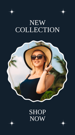 New Collection Ad with Woman in Sunglasses Instagram Story Design Template