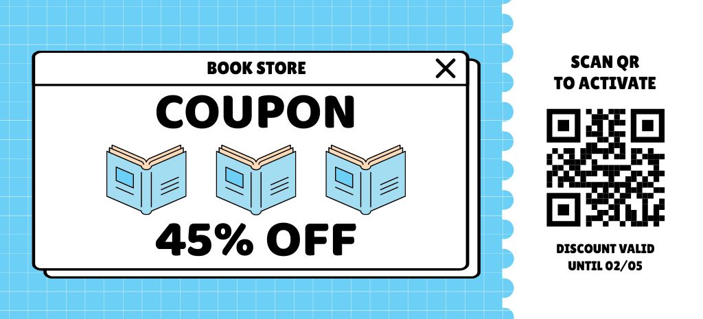 Discount in Bookstore on Blue and White Coupon 3.75x8.25in – шаблон для дизайну