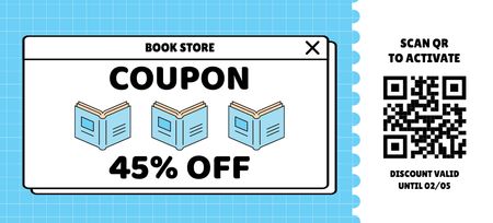 Discount in Bookstore on Blue and White Coupon 3.75x8.25in Design Template