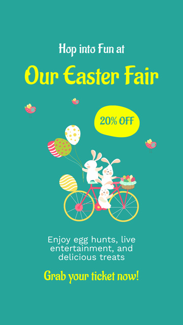 Plantilla de diseño de Easter Fair Announcement with Bunny Riding Bike Instagram Video Story 