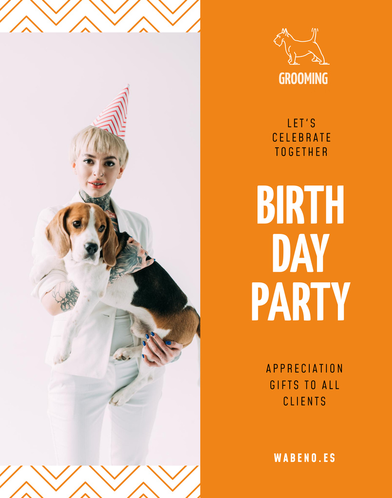 Birthday Party Announcement with Woman and Cute Dog Poster 22x28inデザインテンプレート