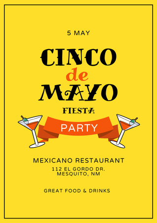 Cinco de Mayo Party Invitation with Cocktails Glasses Poster Design Template