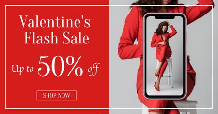 Valentine's Day Sale Announcement with Attractive Woman in Red Facebook AD tervezősablon