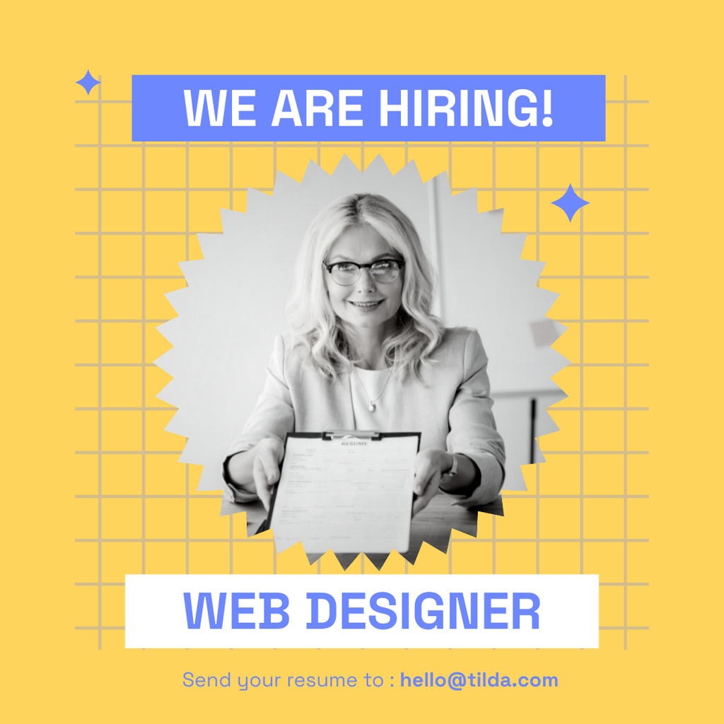 Designvorlage We Are Hiring Web Designer für Instagram